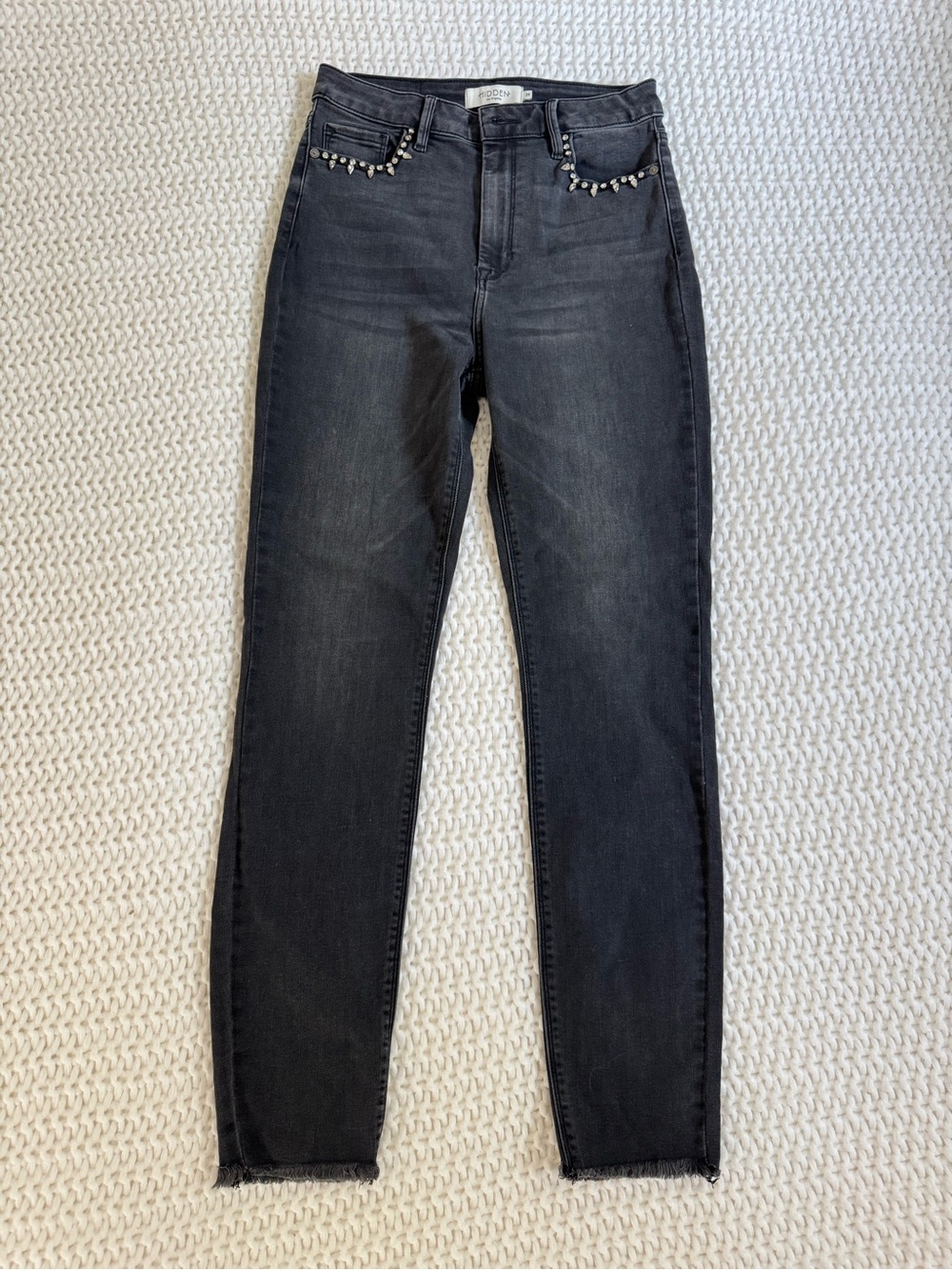 Hidden Black Skinny Jeans with Studded Pocket Trim